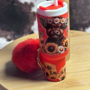 Red Floral Cow Print Keychain Accessory